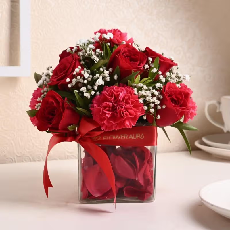Roses & Carnations Vase Arrangement